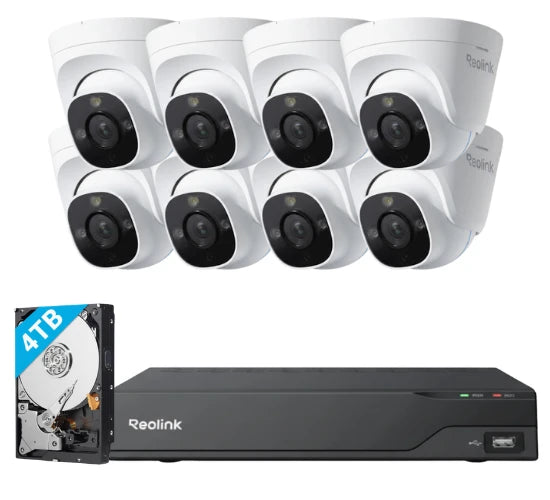 קיט NVR עם 16 ערוצים עם 8 מצלמות כיפה 4 מ"מ ודיסק קשיח T4 - דגם 8MD16-12NVS REOLINK