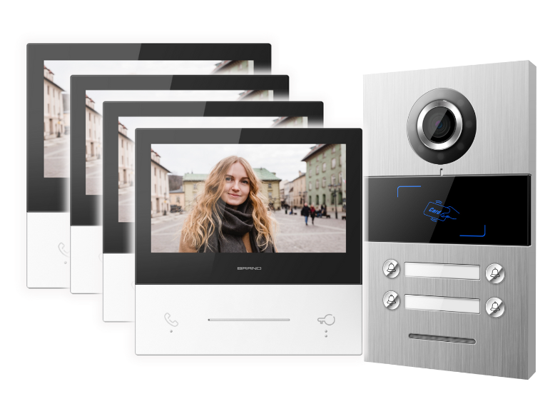 קיט אינטרקום חכם 4‑לחצנים עם 4 מסכים 7″ – דגם Dt‑Kit‑3 Smart