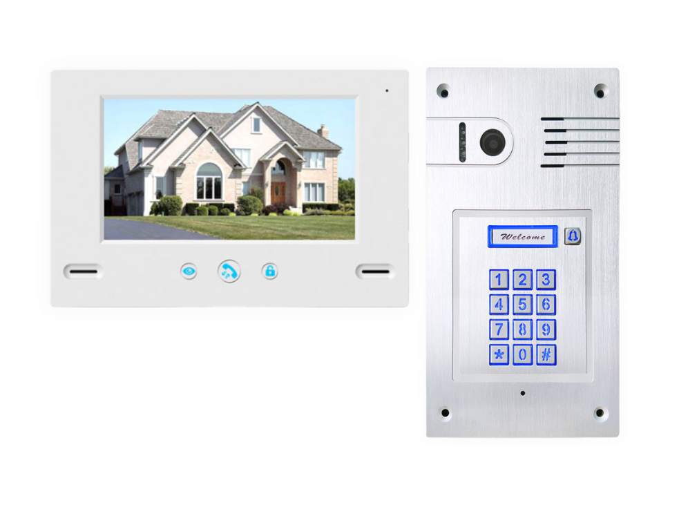 פנל אינטרקום אלומיניום משולב מצלמה + לחצן קריאה וקודן + מסך "7 – דגם 2C-980KF