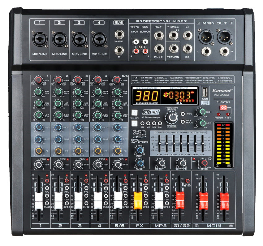 מיקסר 6 ערוצים כולל בלוטות’ והקלטה KARSECT KG-CM60