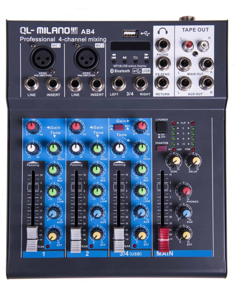 מיקסר 4 ערוצים כולל בלוטות’ QL Milano AB4