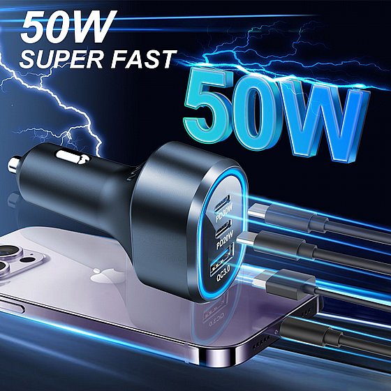 מטען רכב מהיר עם שתי יציאות – דגם PR-QI-CC