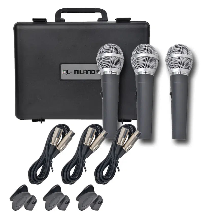 סט 3 מיקרופונים במזוודה עם כבלים וראשים לסטנד QL-MILANO