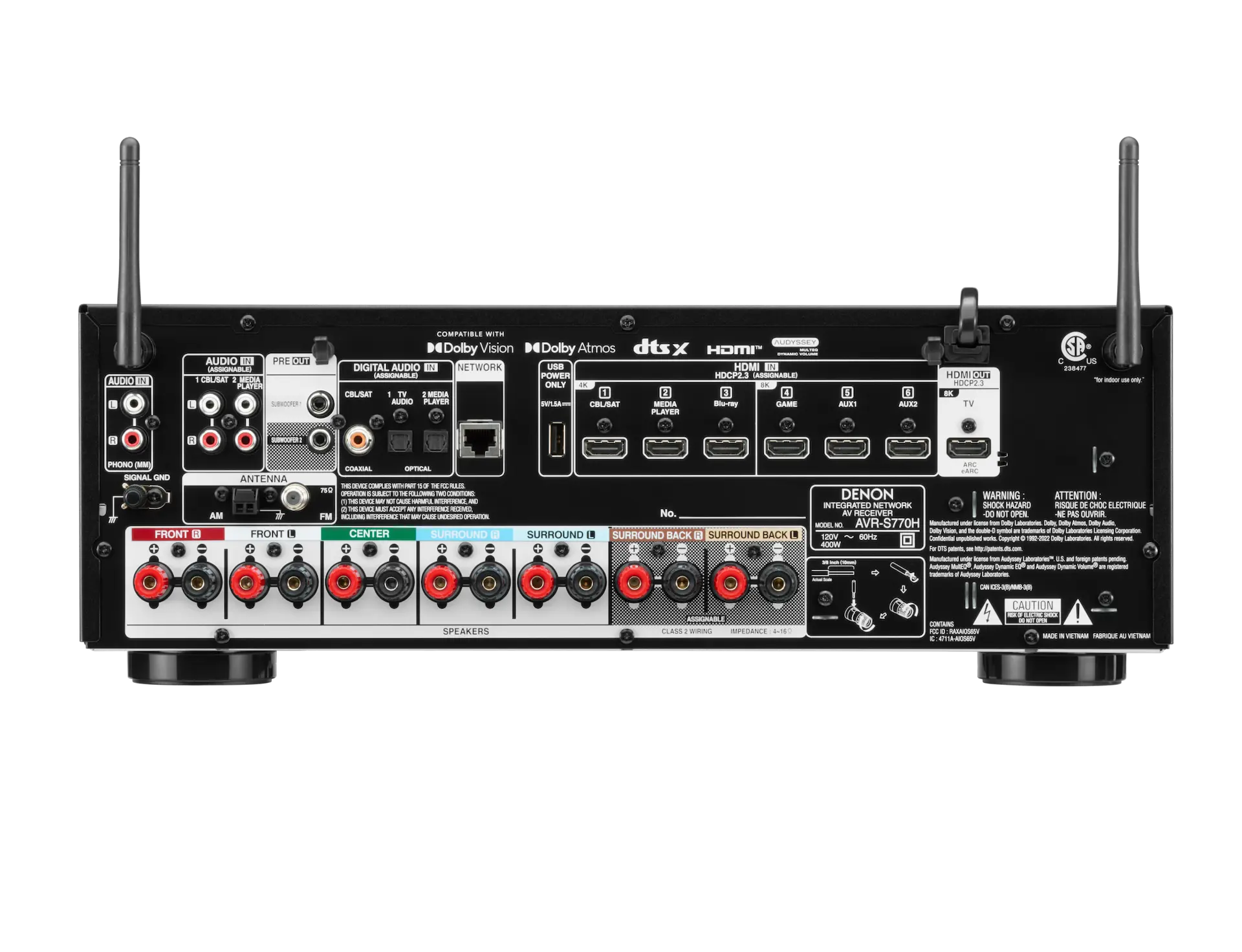 חיבורים אחוריים של Denon AVR-S770H