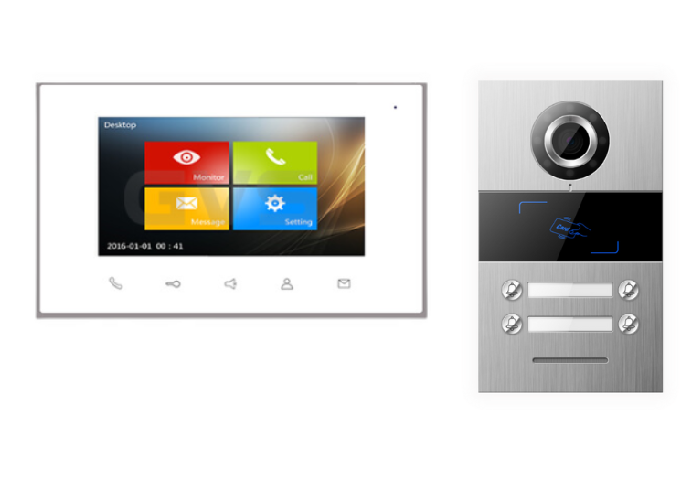 פנל אינטרקום משולב קרבה עם מצלמה + 4 מסכי טאצ' חכמים "7 מערכת 2 גיד – דגם DT-KIT-4