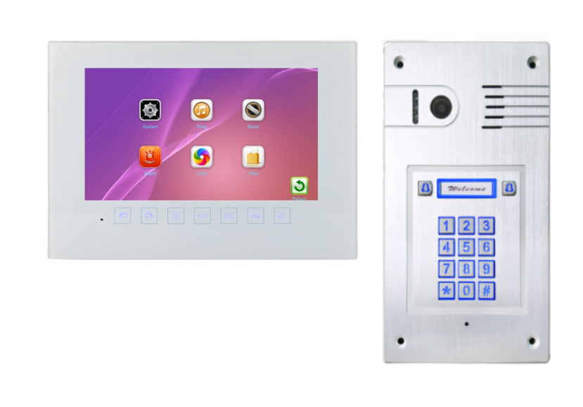 פנל אינטרקום מקודד + 2 לחצני קריאה + 2 מסכי טאצ' חכמים "7 מערכת 4 גיד – דגם 2C-702KIT