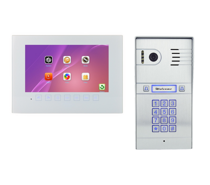 פנל אינטרקום מקודד + 2 לחצני קריאה + 2 מסכי טאצ' חכמים "7 מערכת 4 גיד – דגם 2C-902KIT