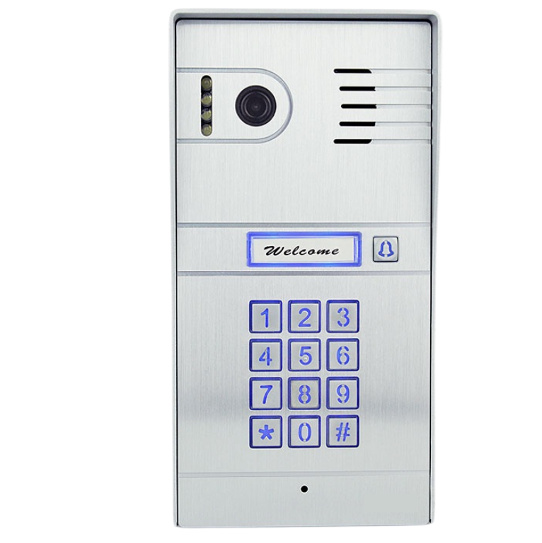 פנל אינטרקום אלומיניום משולב מצלמה + לחצן קריאה וקודן עם לחצנים מוארים – דגם 2C-901