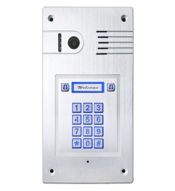 פנל אינטרקום אלומיניום משולב מצלמה + 2 לחצני קריאה וקודן עם לחצנים מוארים – דגם 2C-702