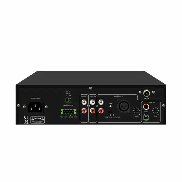 פאנל החיבורים האחורי של מגבר מיקסר Polman PLM250UB בהספק 250W